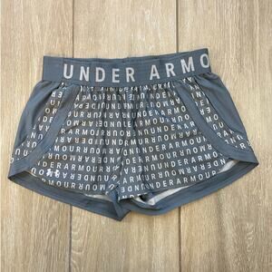 Under Armour HeatGear Shorts Womens Medium Gray Logo Waistband Athletic